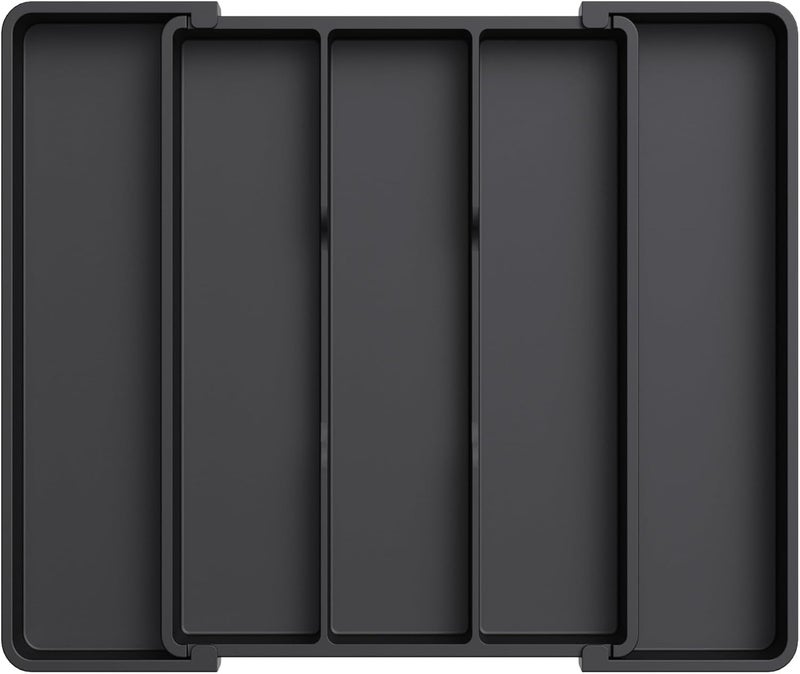 Lifewit Utensil Organizer for Kitchen Drawers, Expandable Cooking Utensil Tray, Adjustable Cutlery Silverware Flatware Holder, Plastic Spatula Tools and Gadgets Storage Divider, Black, 11"-18" x 14" - Image 1